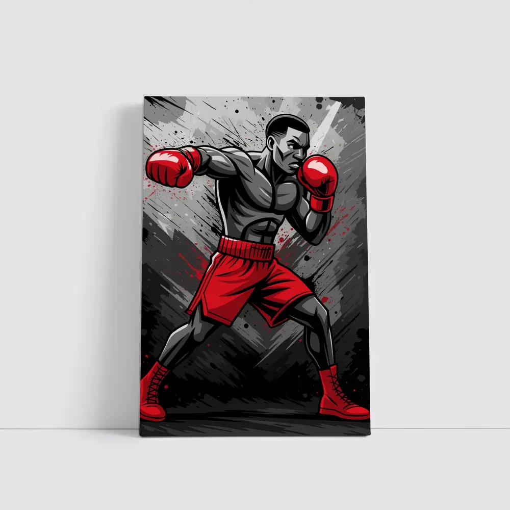 Boxing Fighter Red Gloves Grunge Art – Wall Art