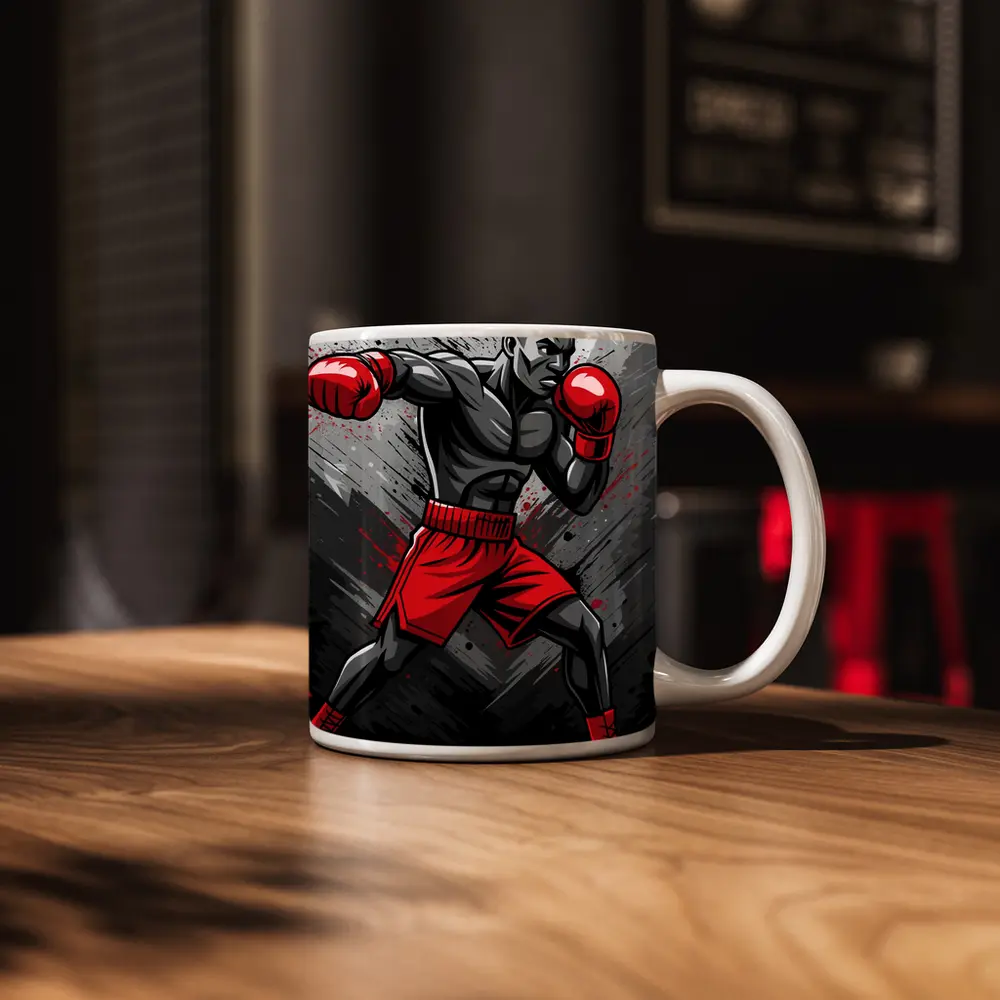 Boxing Fighter Red Gloves Grunge Art – Mugs