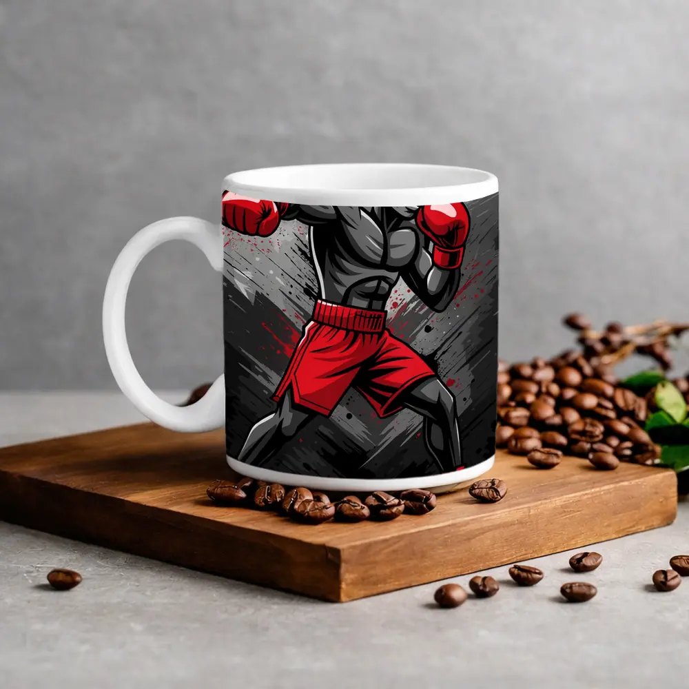 Boxing Fighter Red Gloves Grunge Art – Mugs