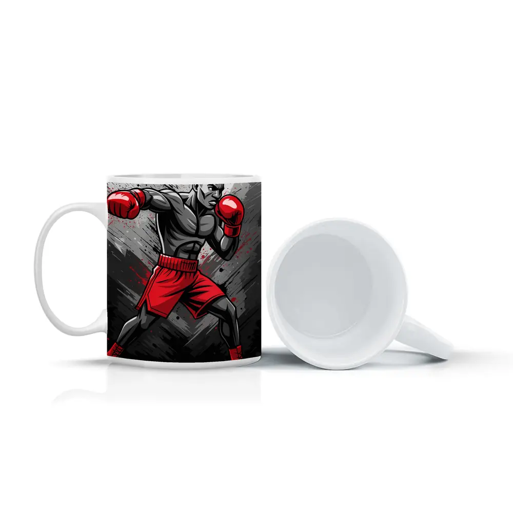 Boxing Fighter Red Gloves Grunge Art – Mugs