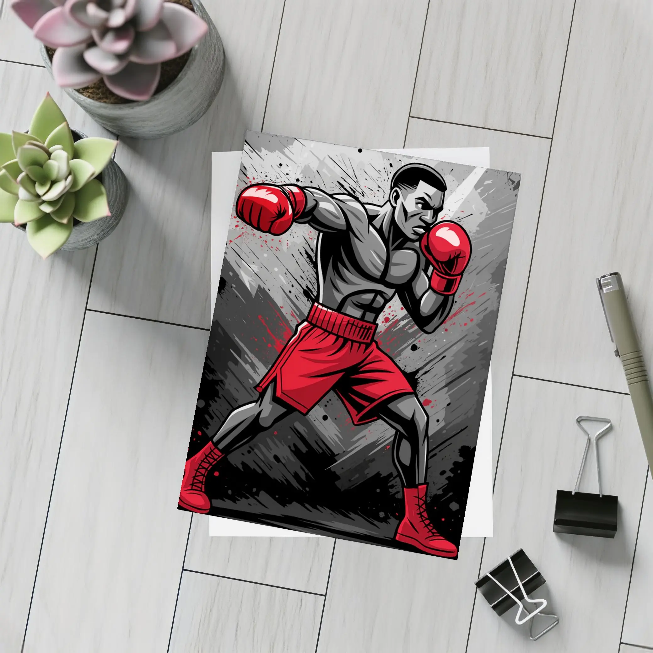 Boxing Fighter Red Gloves Grunge Art – Postcards