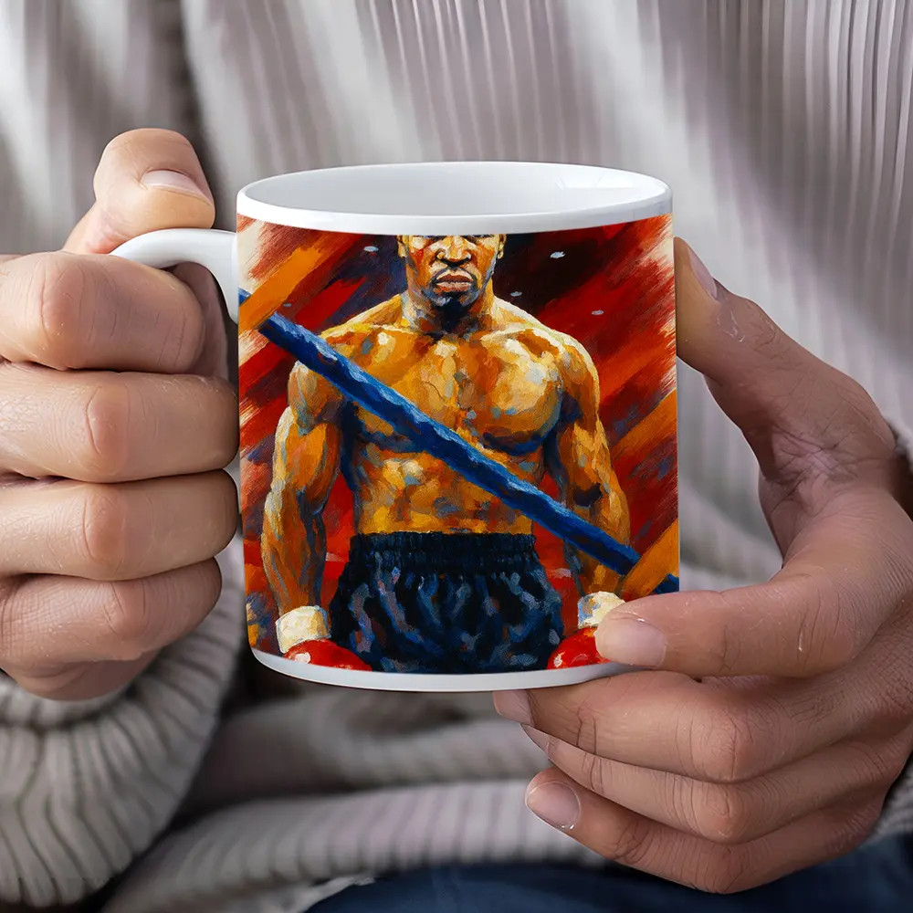 Mike Tyson Boxing Oil Painting Bold Background – Mugs