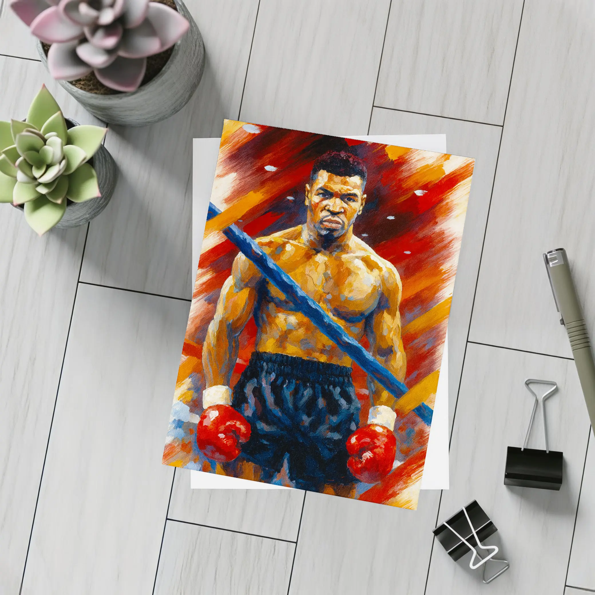 Mike Tyson Boxing Oil Painting Bold Background – Postcards