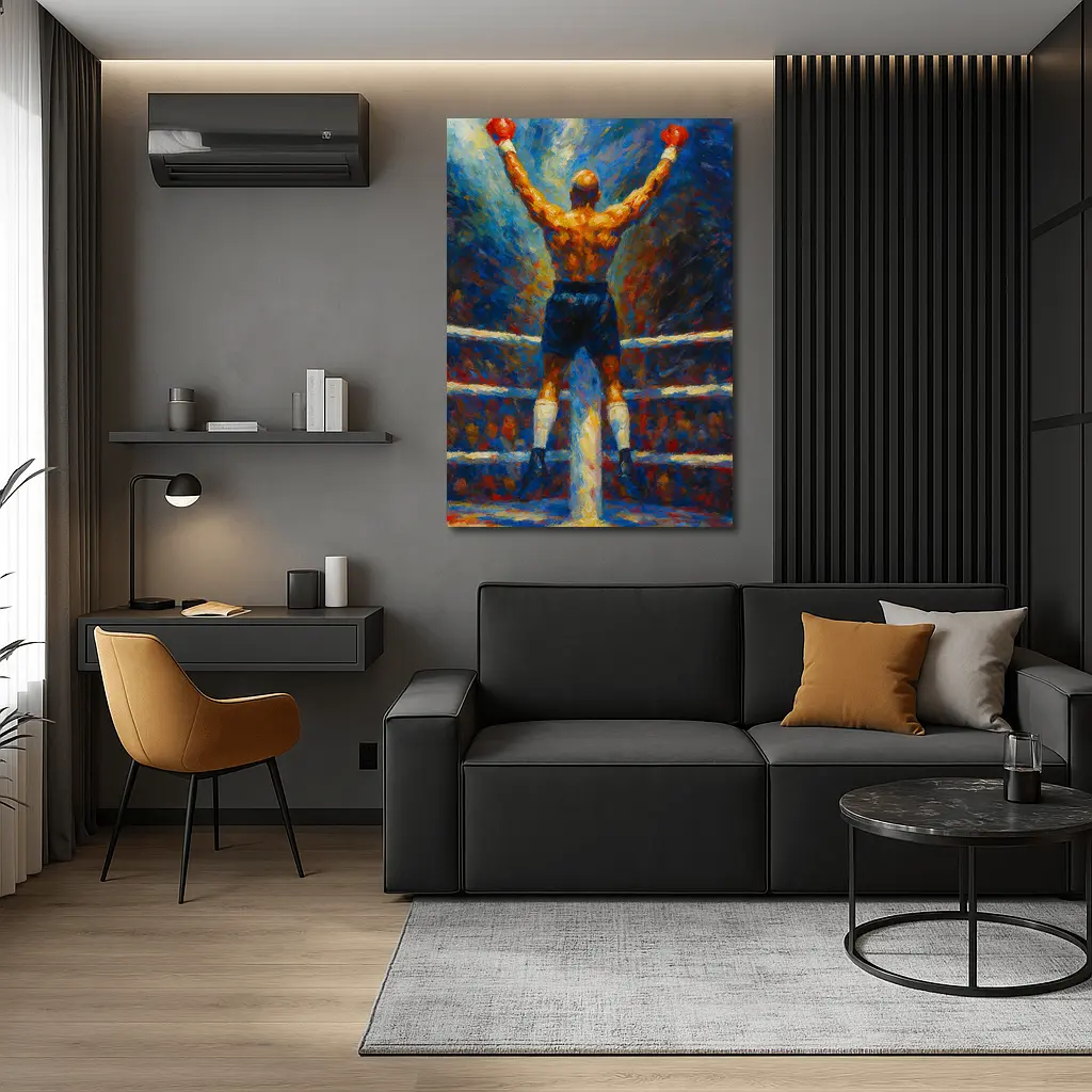 Boxer Victory Pose Oil Painting Boxing Ring – Wall Art