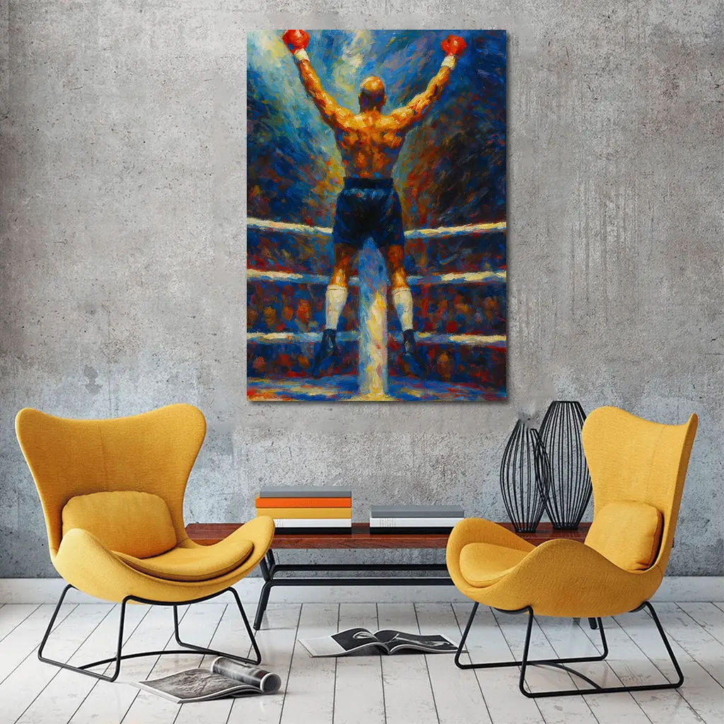 Boxer Victory Pose Oil Painting Boxing Ring – Wall Art