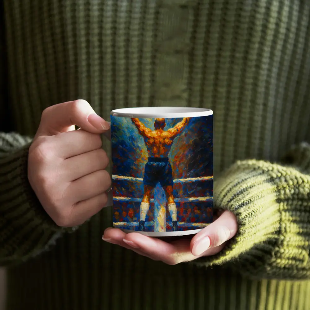 Boxer Victory Pose Oil Painting Boxing Ring – Mugs