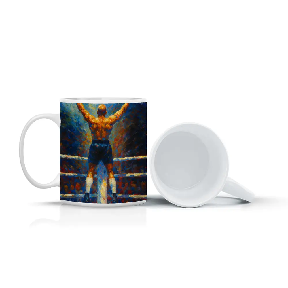 Boxer Victory Pose Oil Painting Boxing Ring – Mugs