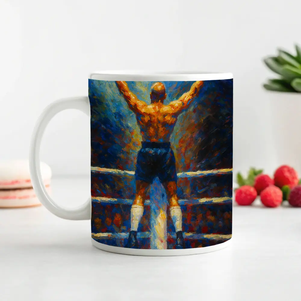 Boxer Victory Pose Oil Painting Boxing Ring – Mugs