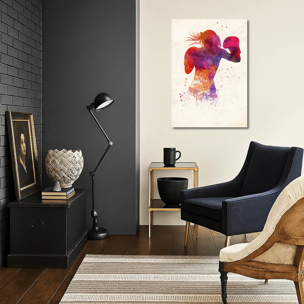 Female Boxer Watercolor Art Pink Red – Wall Art