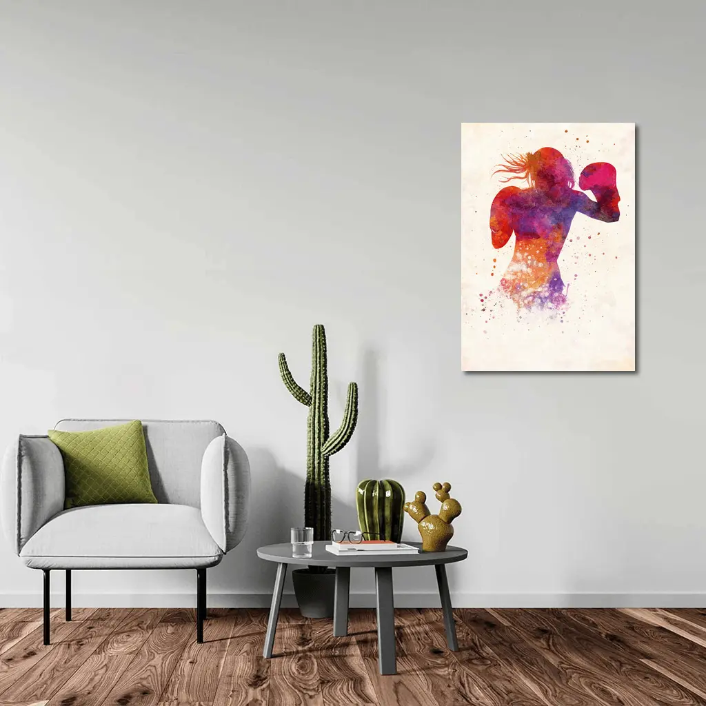 Female Boxer Watercolor Art Pink Red – Wall Art