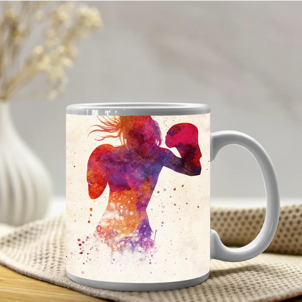 Female Boxer Watercolor Art Pink Red – Mugs