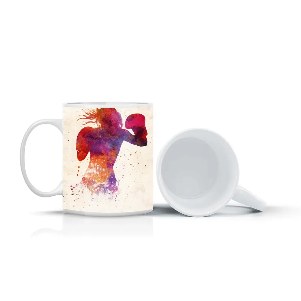 Female Boxer Watercolor Art Pink Red – Mugs