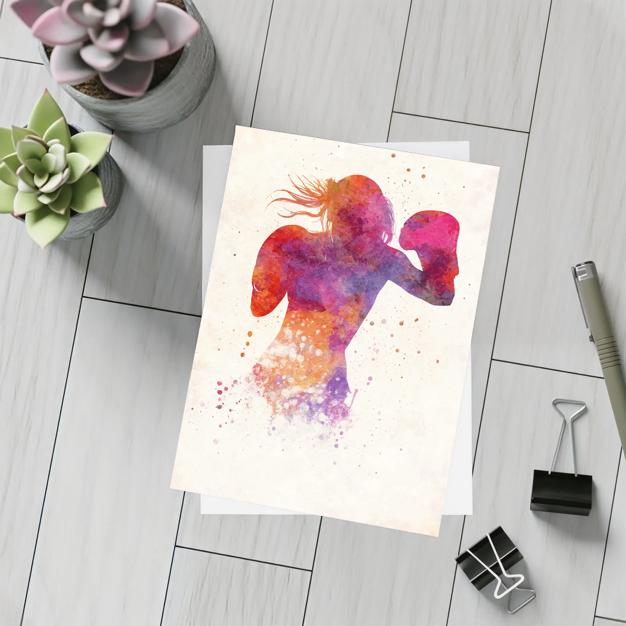 Female Boxer Watercolor Art Pink Red – Postcards