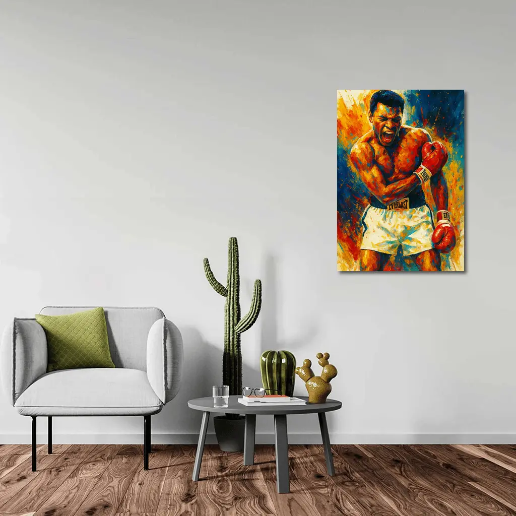 Boxer Roaring Red Gloves Colorful Paint Background – Wall Art