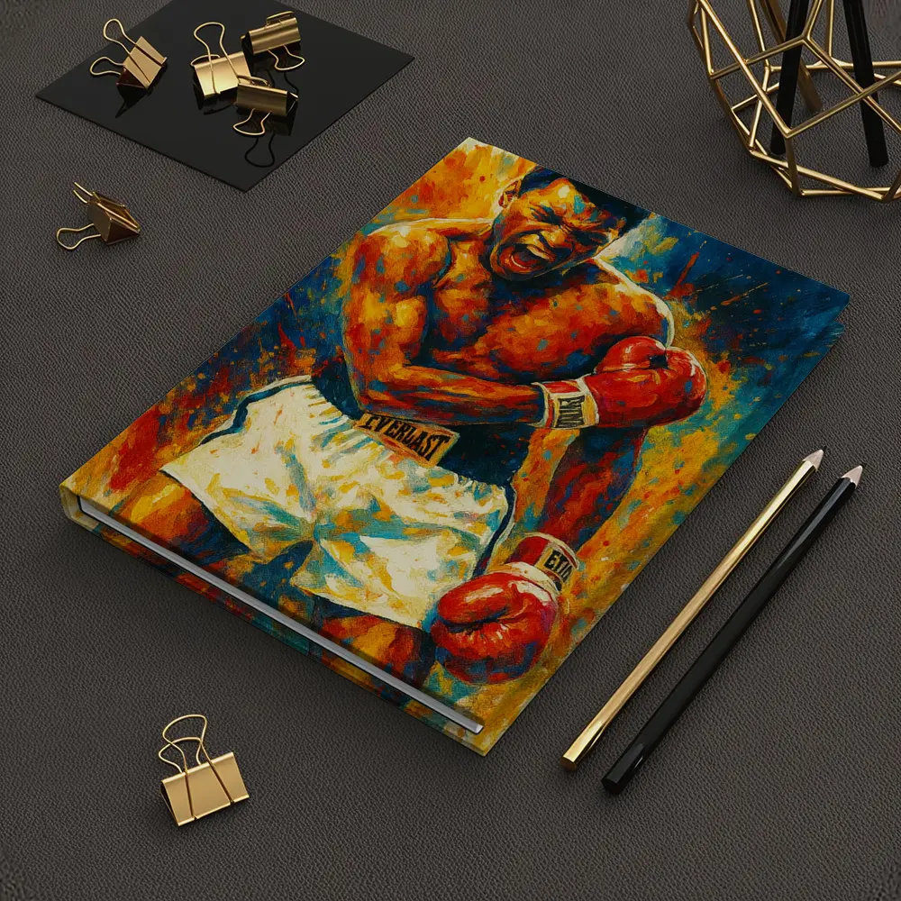 Boxer Roaring Red Gloves Colorful Paint Background – Notebooks