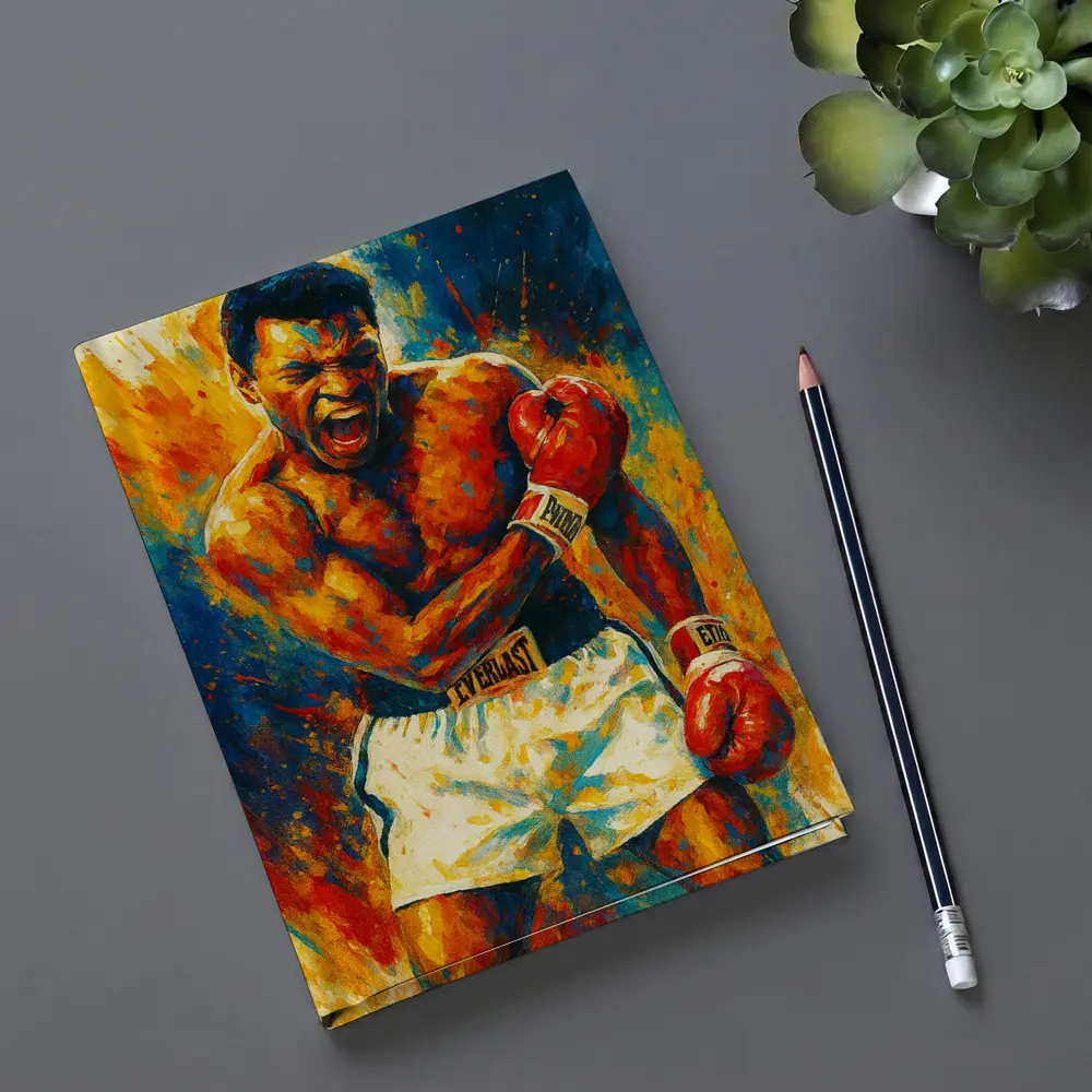 Boxer Roaring Red Gloves Colorful Paint Background – Notebooks