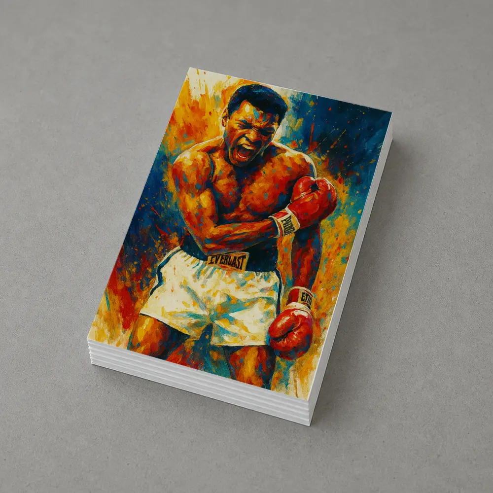Boxer Roaring Red Gloves Colorful Paint Background – Postcards