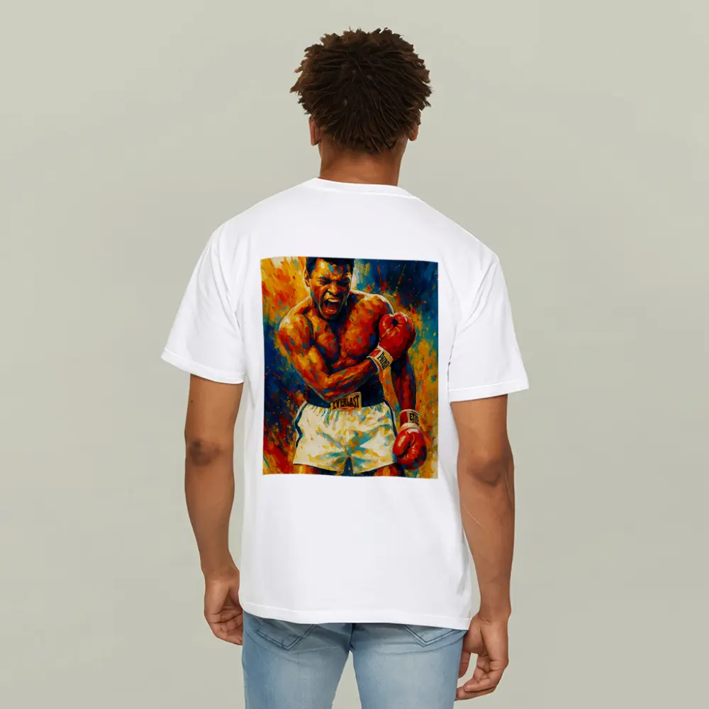 Boxer Roaring Red Gloves Colorful Paint Background – T-Shirts
