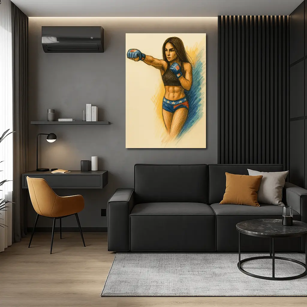 Female MMA Fighter Colored Pencil Drawing Art – Wall Art