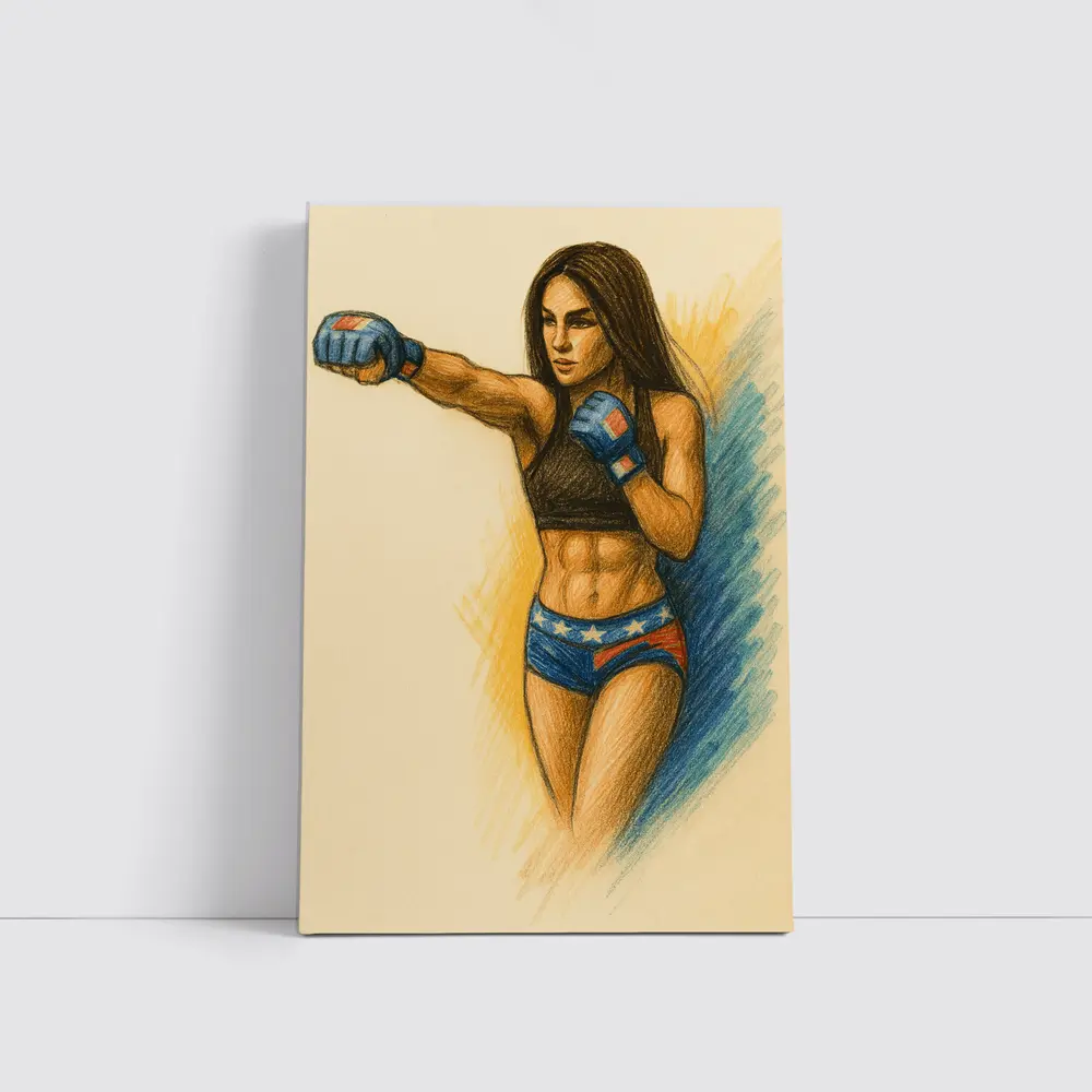 Female MMA Fighter Colored Pencil Drawing Art – Wall Art