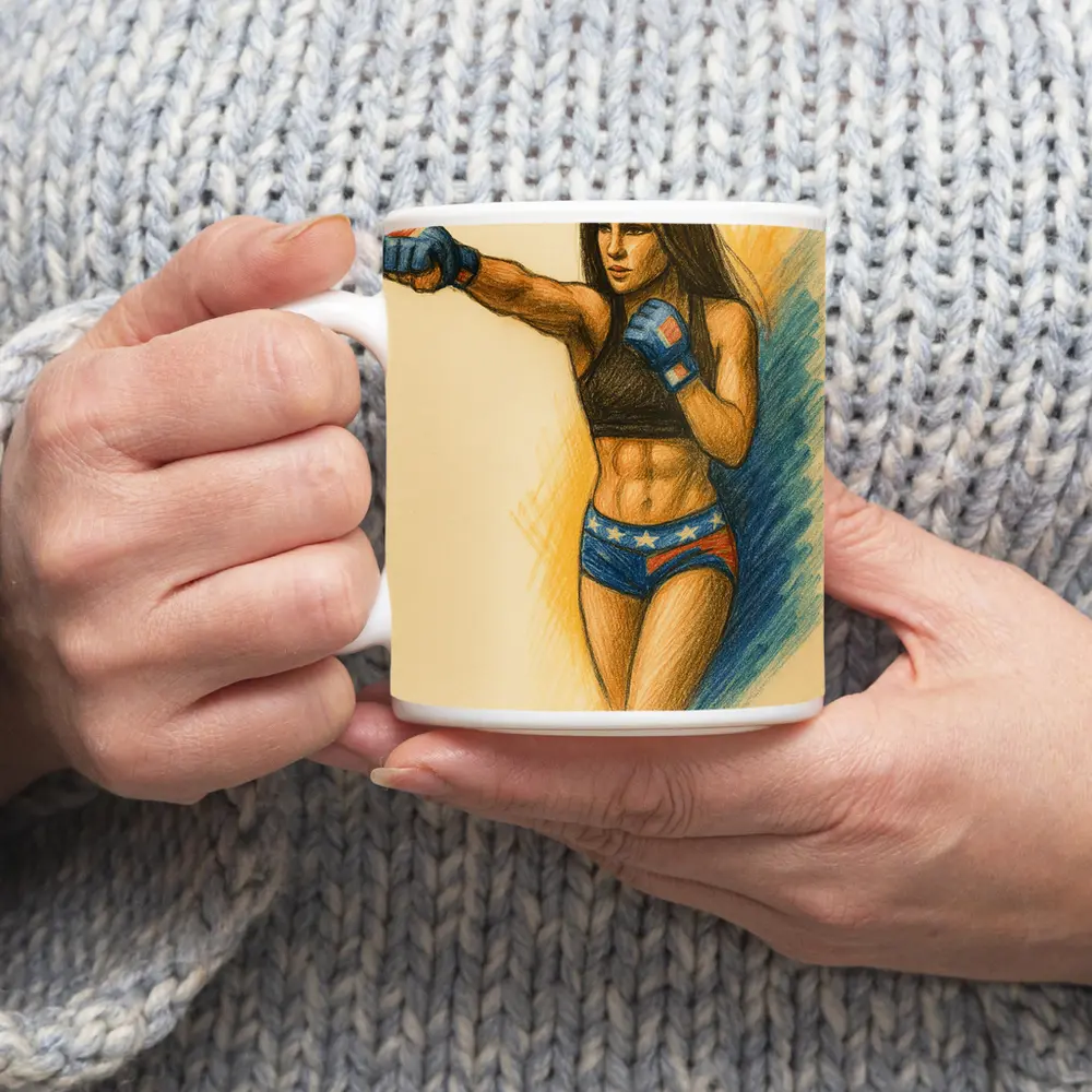 Female MMA Fighter Colored Pencil Drawing Art – Mugs