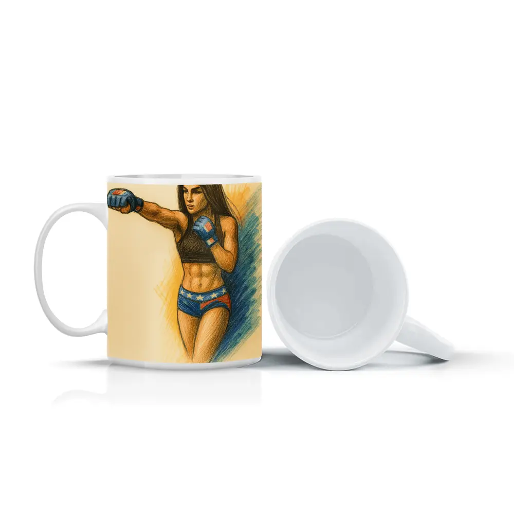 Female MMA Fighter Colored Pencil Drawing Art – Mugs