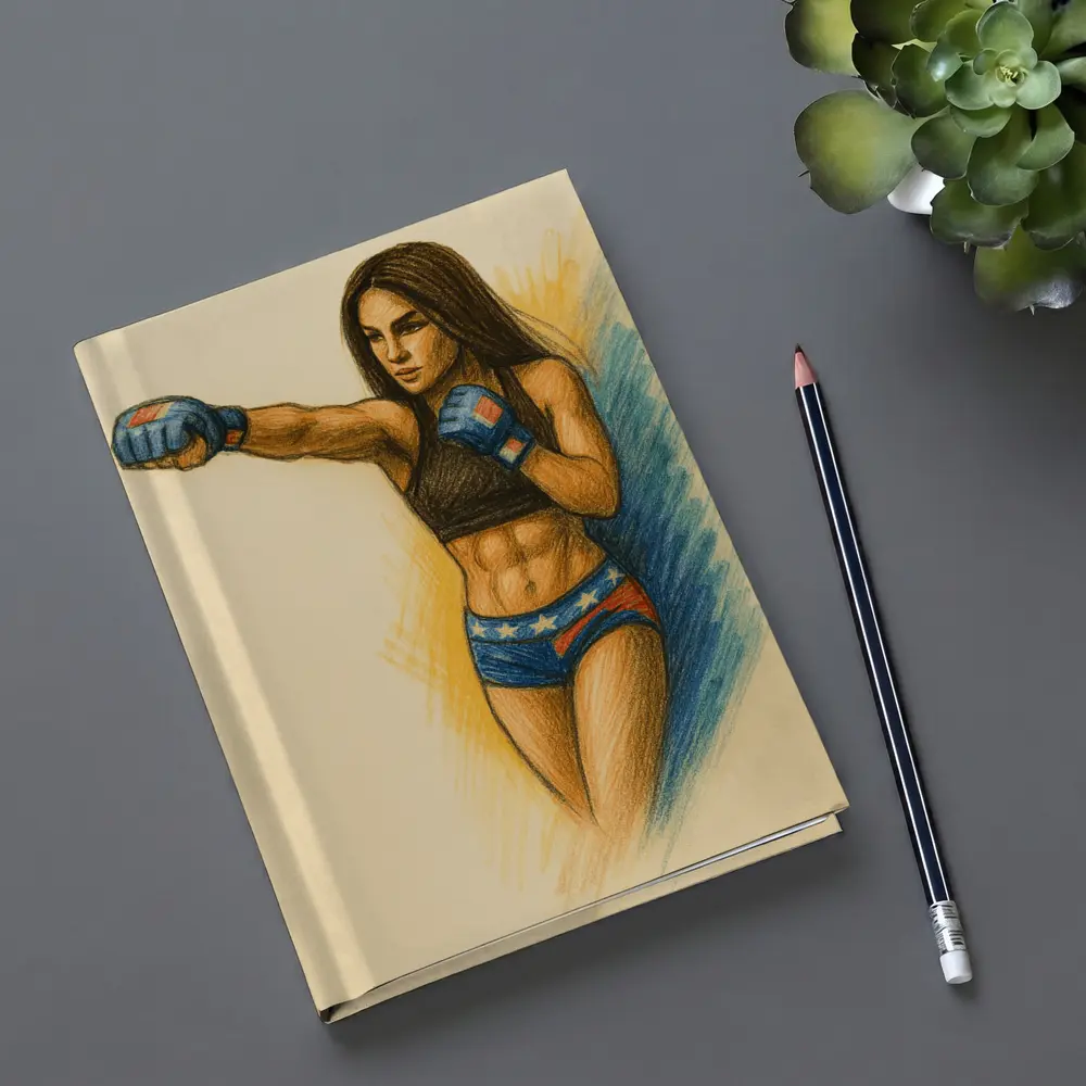 Female MMA Fighter Colored Pencil Drawing Art – Notebooks