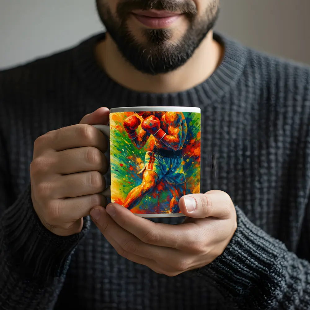 Boxer Fighter Colorful Splash Paint Art – Mugs