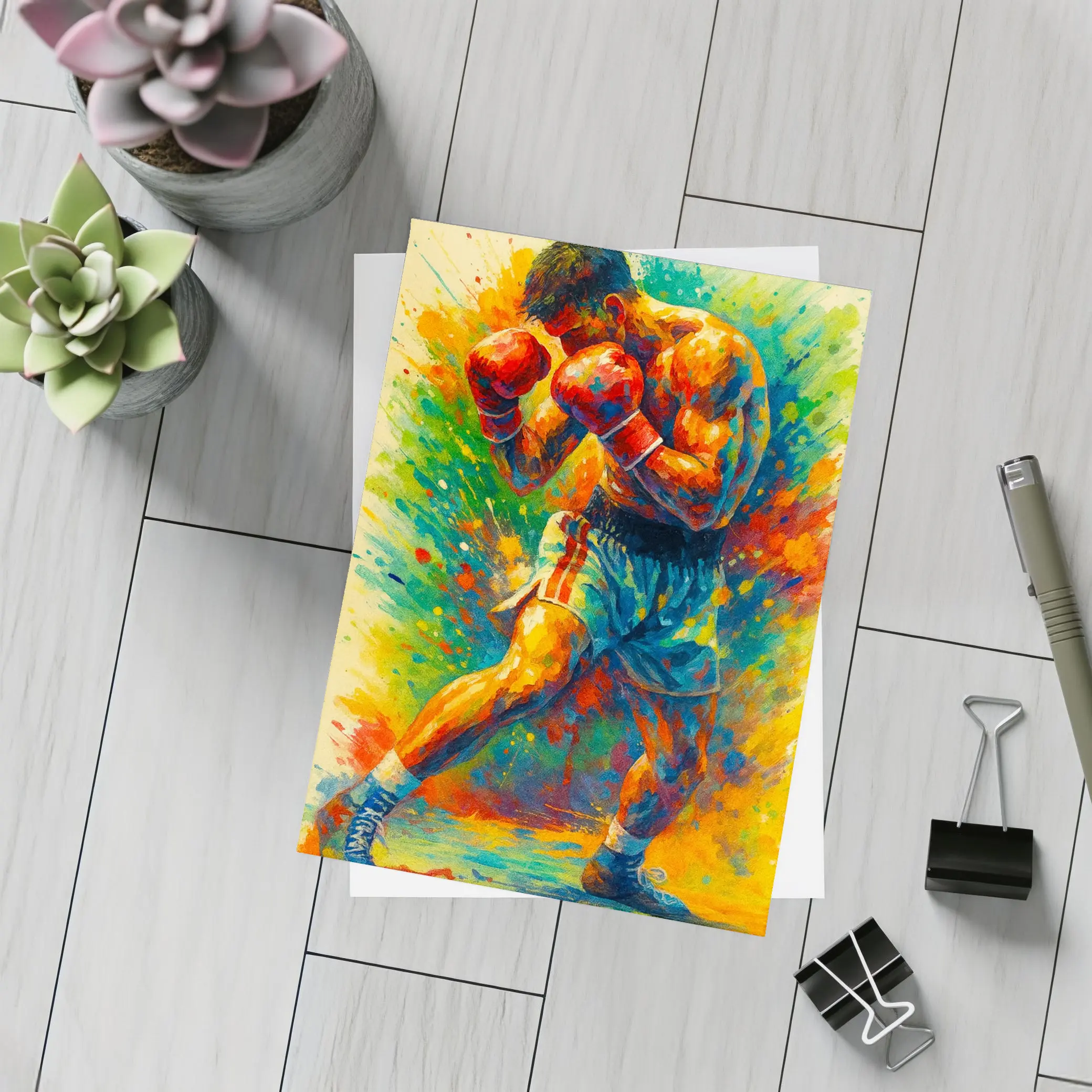 Boxer Fighter Colorful Splash Paint Art – Postcards