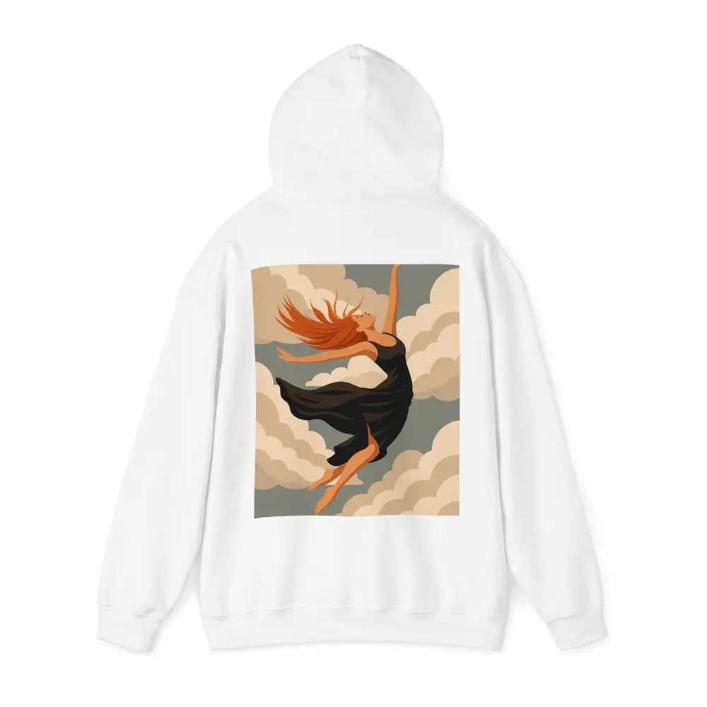 Woman Floating Among Soft Beige Clouds – Hoodies