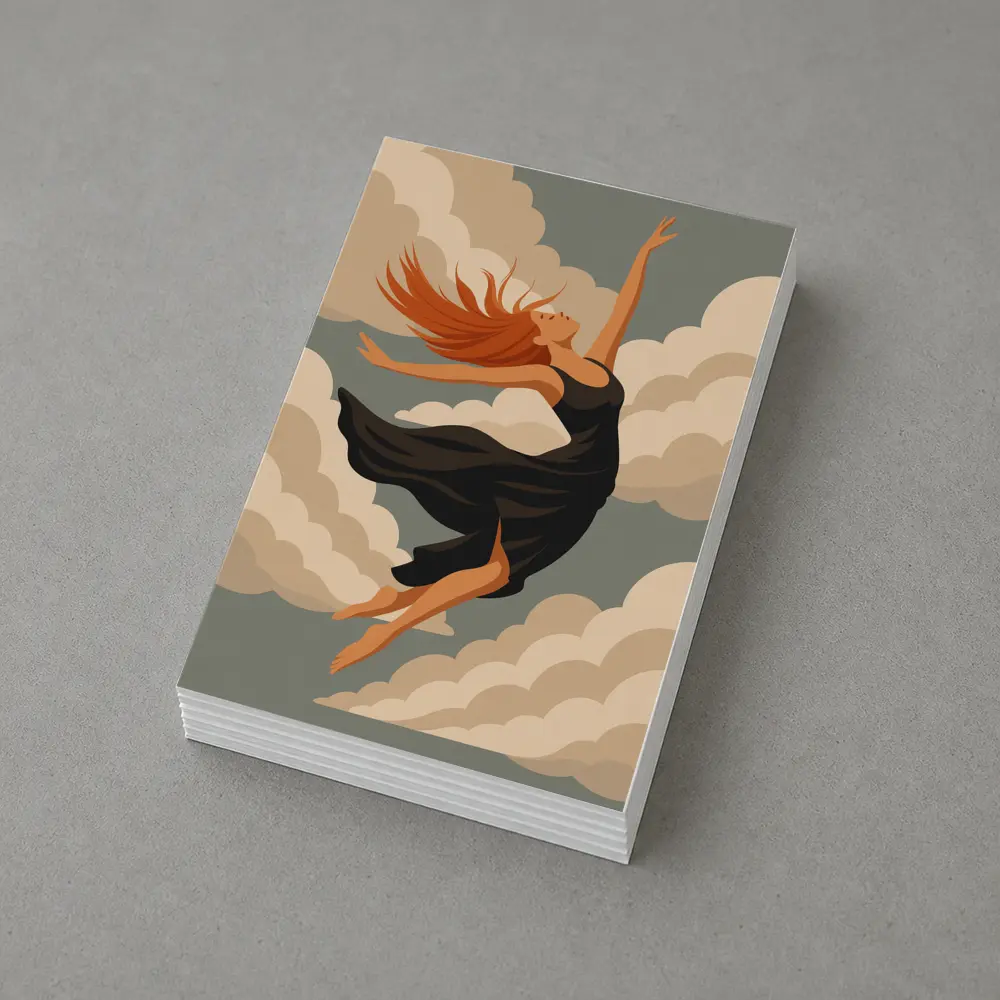 Woman Floating Among Soft Beige Clouds – Postcards