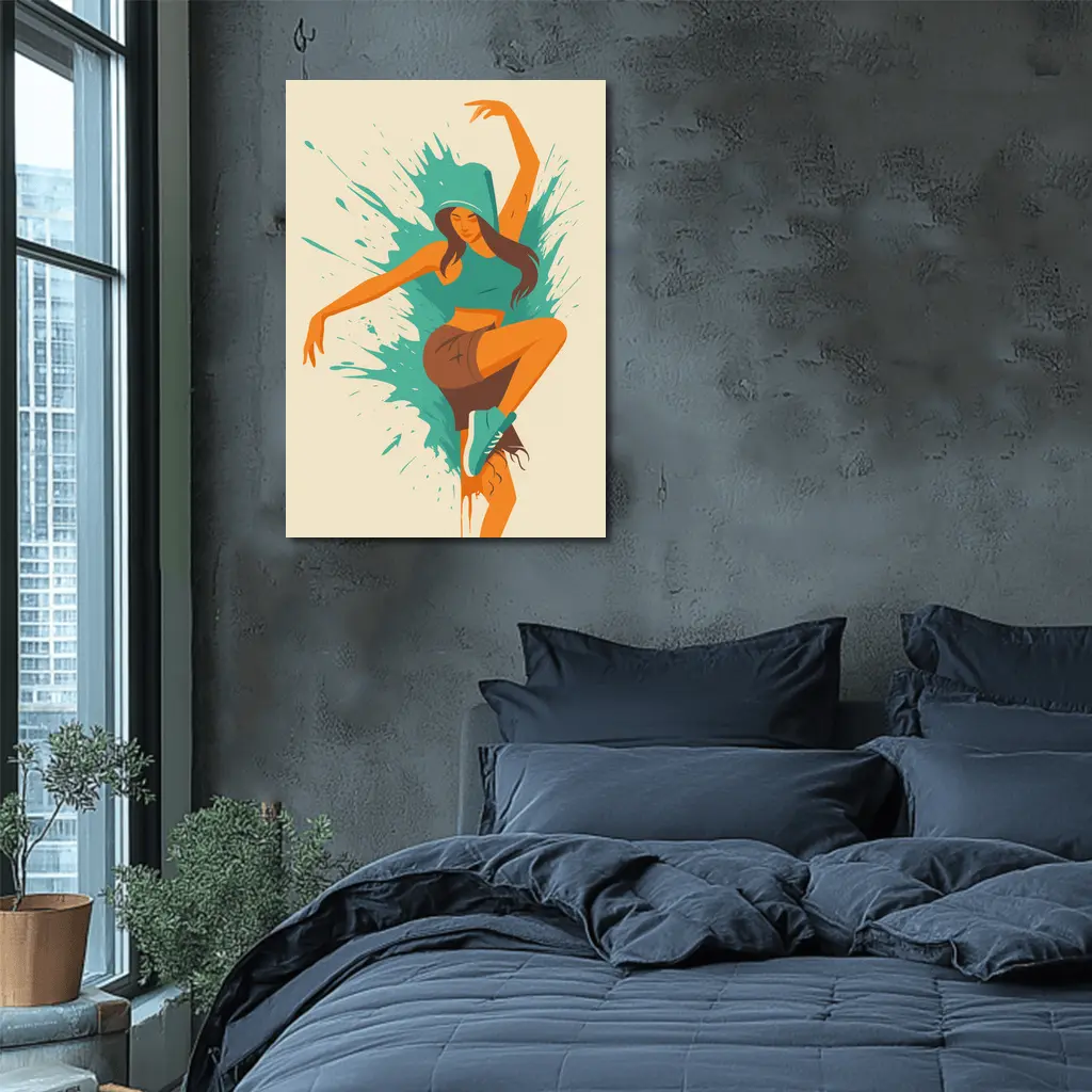 Hip Hop Dancer Girl Teal Paint Splash – Wall Art