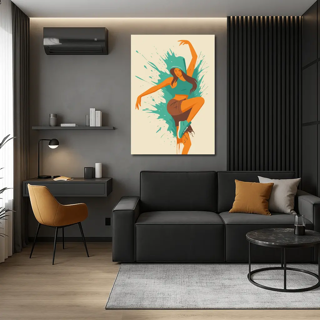 Hip Hop Dancer Girl Teal Paint Splash – Wall Art