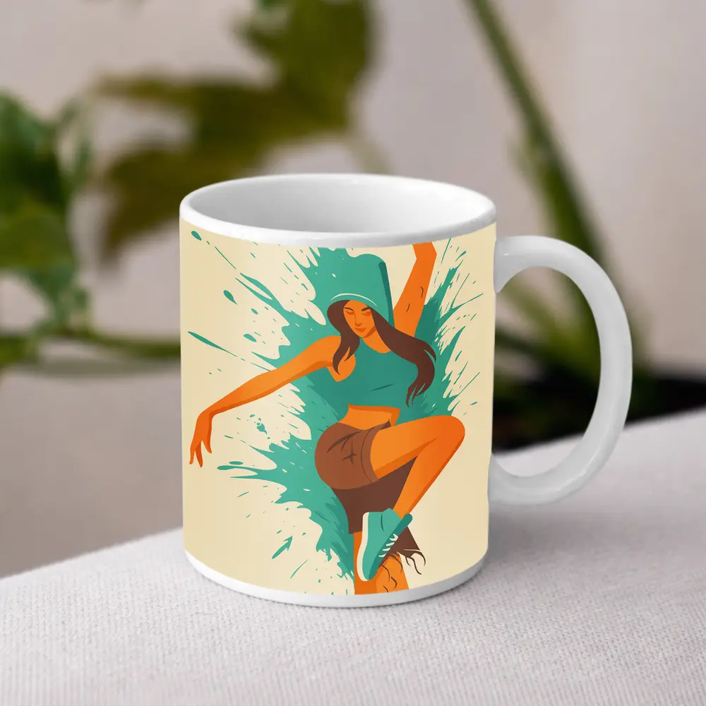 Hip Hop Dancer Girl Teal Paint Splash – Mugs