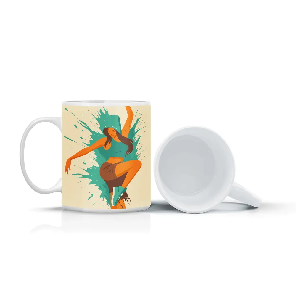 Hip Hop Dancer Girl Teal Paint Splash – Mugs