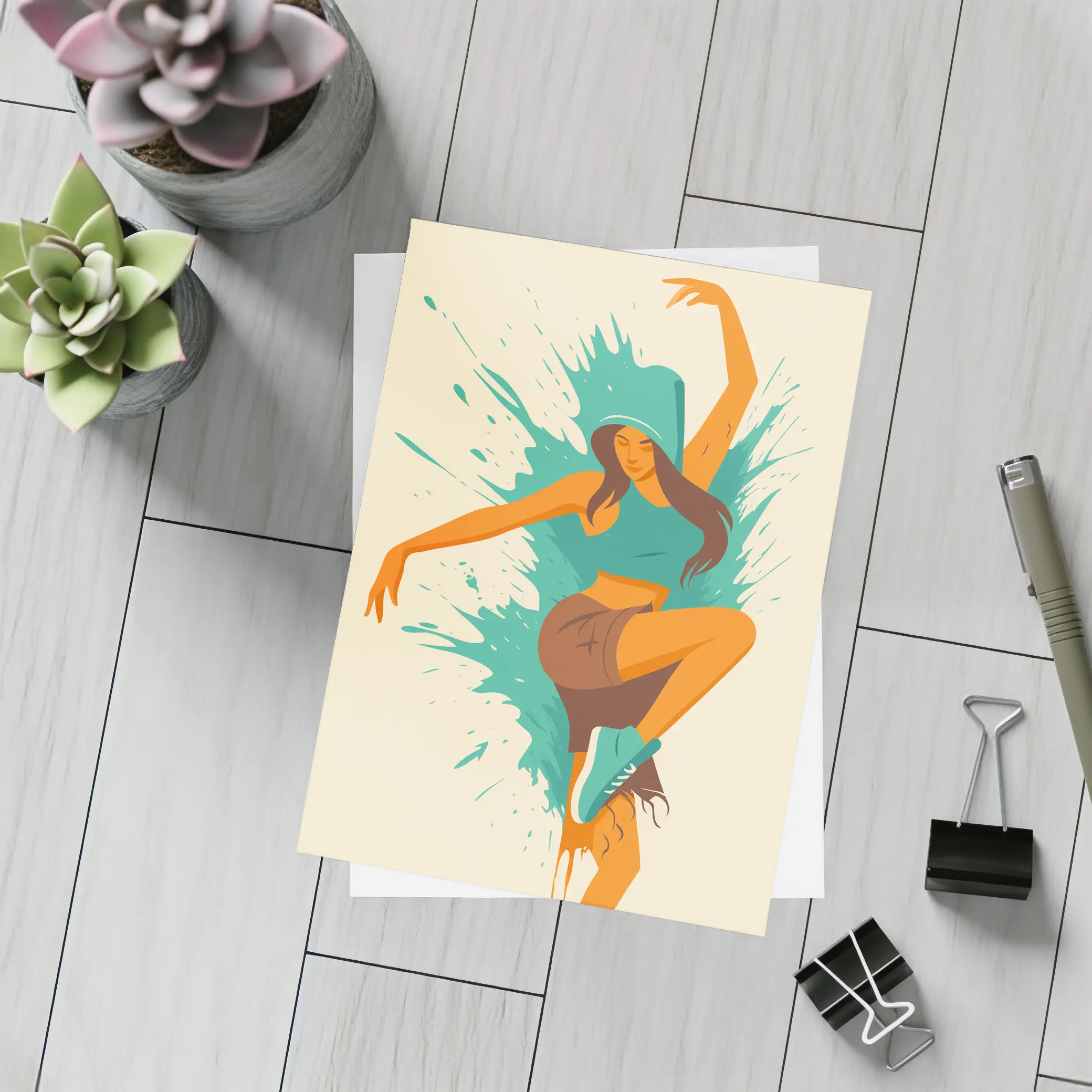 Hip Hop Dancer Girl Teal Paint Splash – Postcards