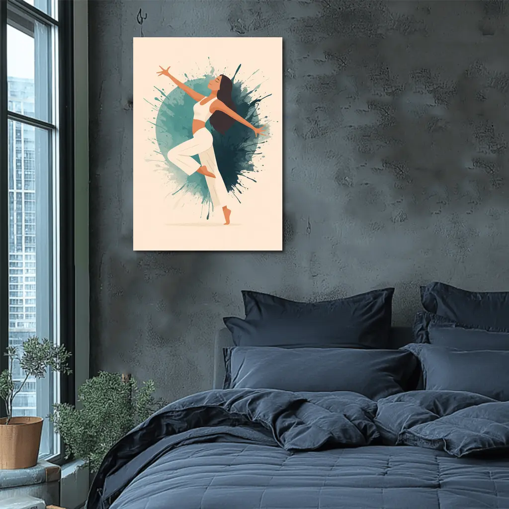 Woman Dancing Watercolor Splash Teal Background – Wall Art