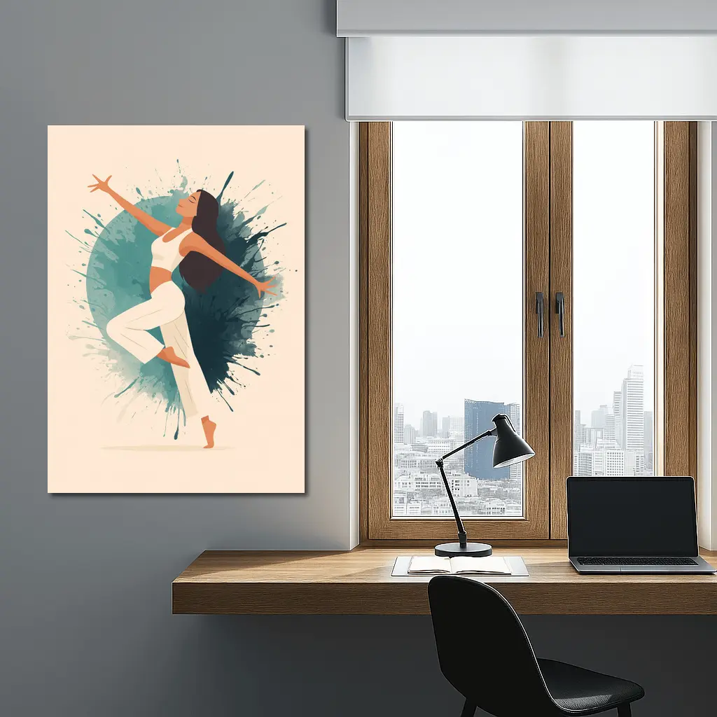 Woman Dancing Watercolor Splash Teal Background – Wall Art