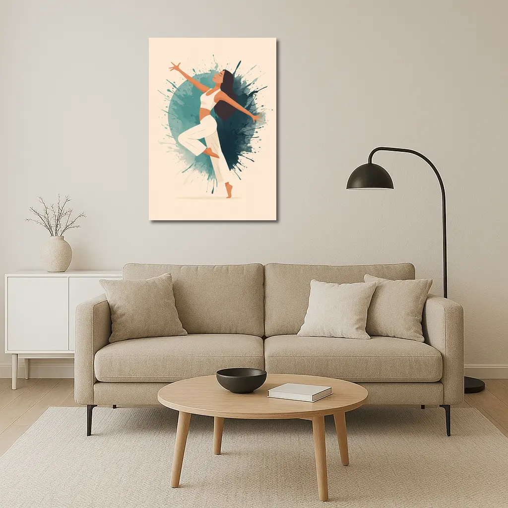 Woman Dancing Watercolor Splash Teal Background – Wall Art