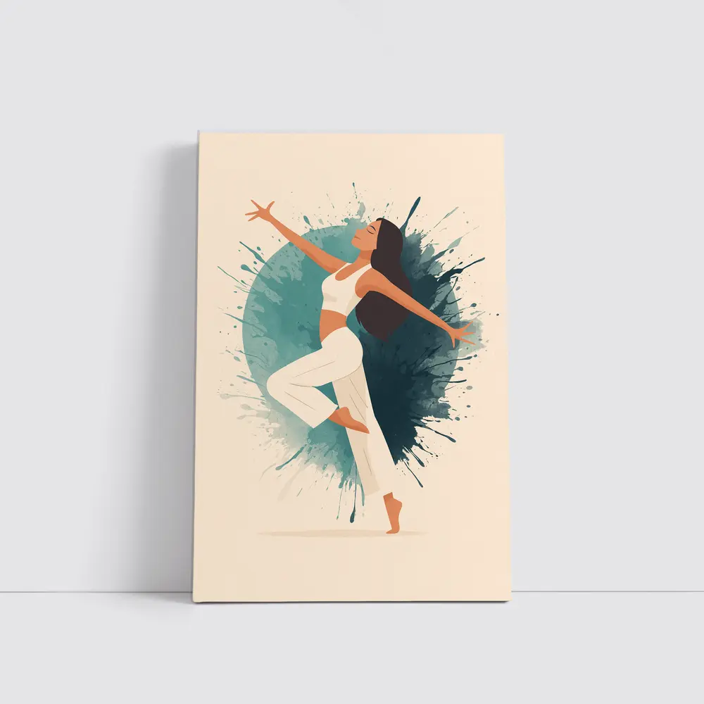 Woman Dancing Watercolor Splash Teal Background – Wall Art