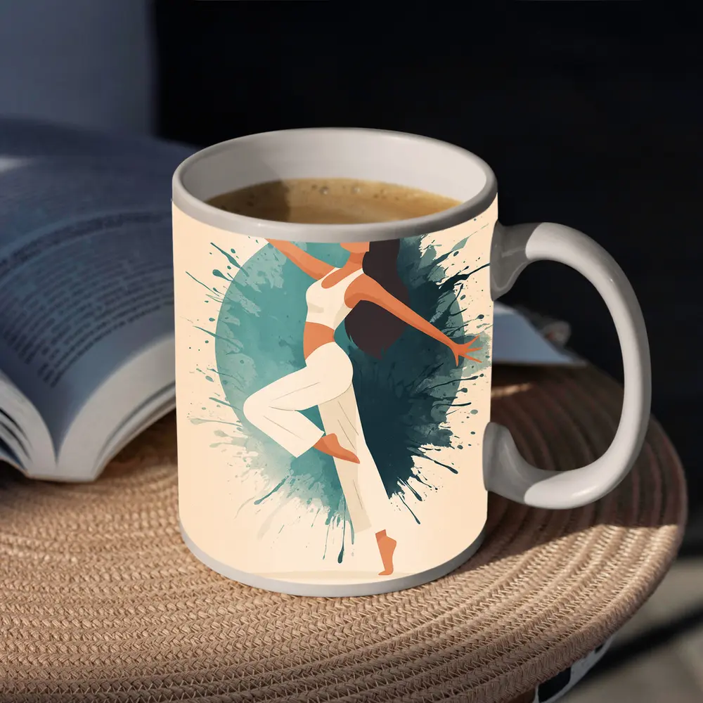 Woman Dancing Watercolor Splash Teal Background – Mugs