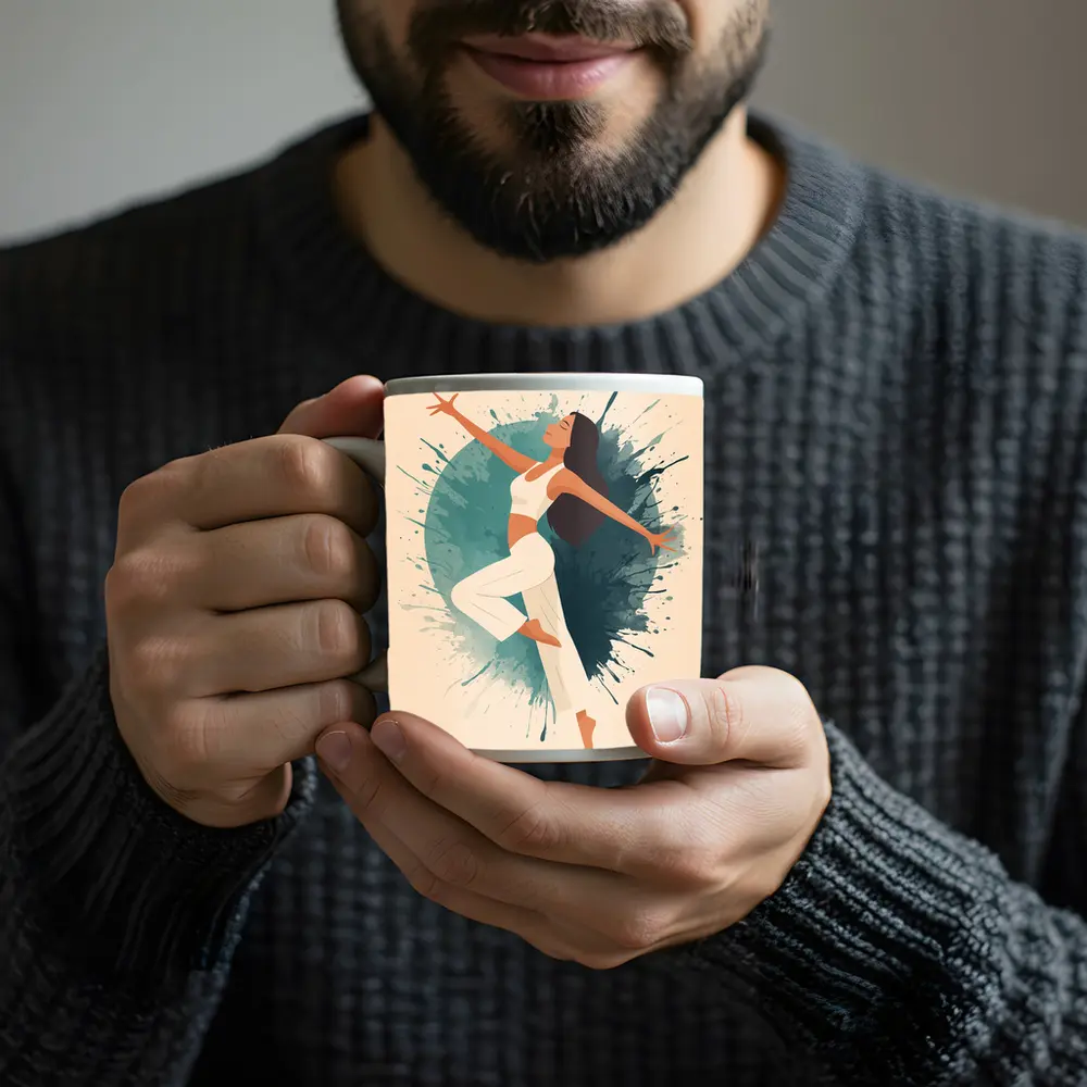 Woman Dancing Watercolor Splash Teal Background – Mugs