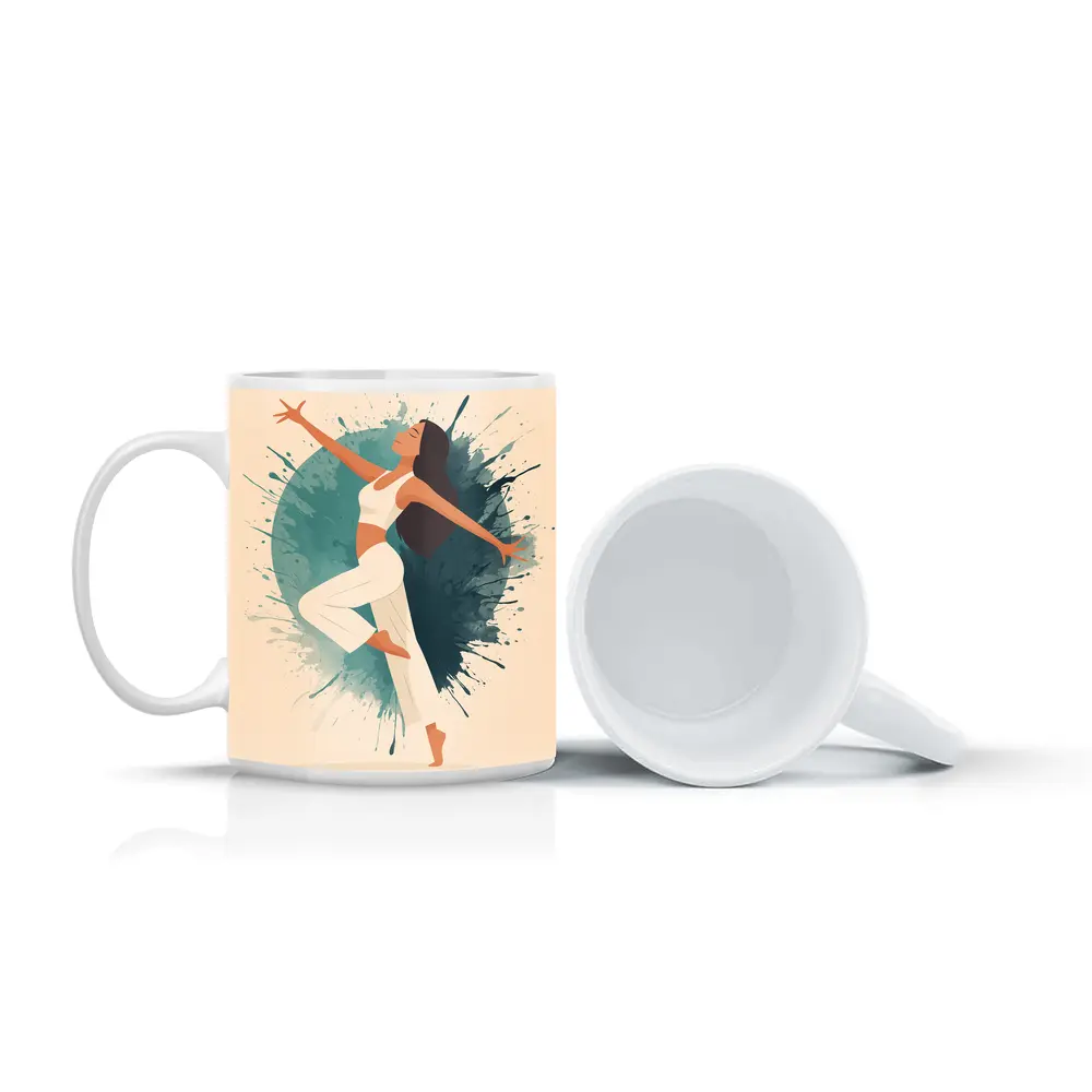 Woman Dancing Watercolor Splash Teal Background – Mugs