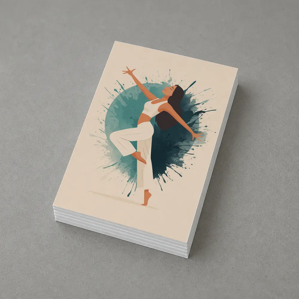 Woman Dancing Watercolor Splash Teal Background – Postcards