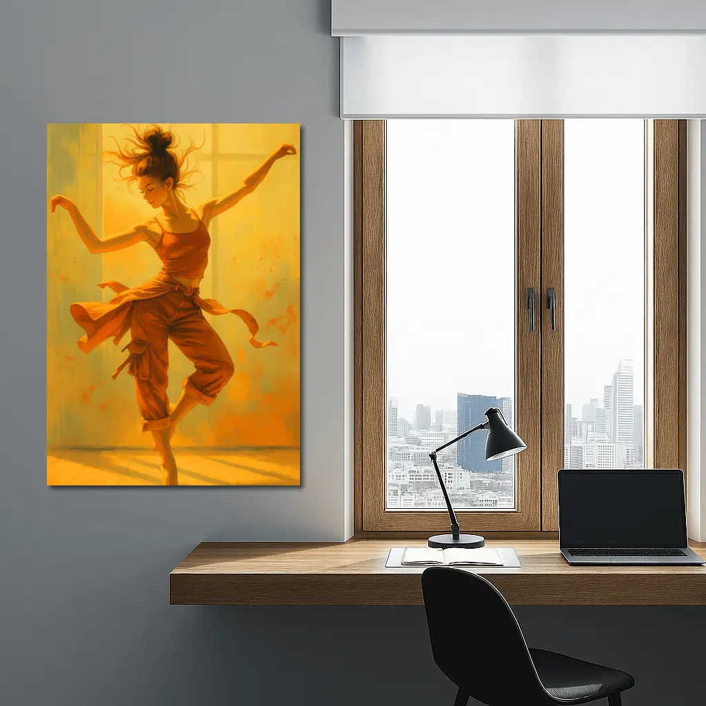 Dancing Woman Warm Golden Yellow Background Art – Wall Art