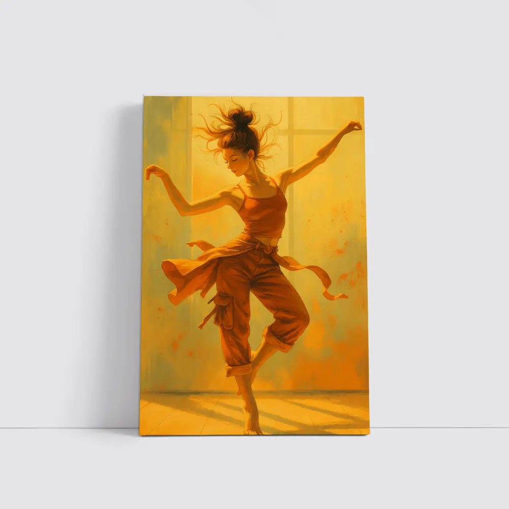 Dancing Woman Warm Golden Yellow Background Art – Wall Art