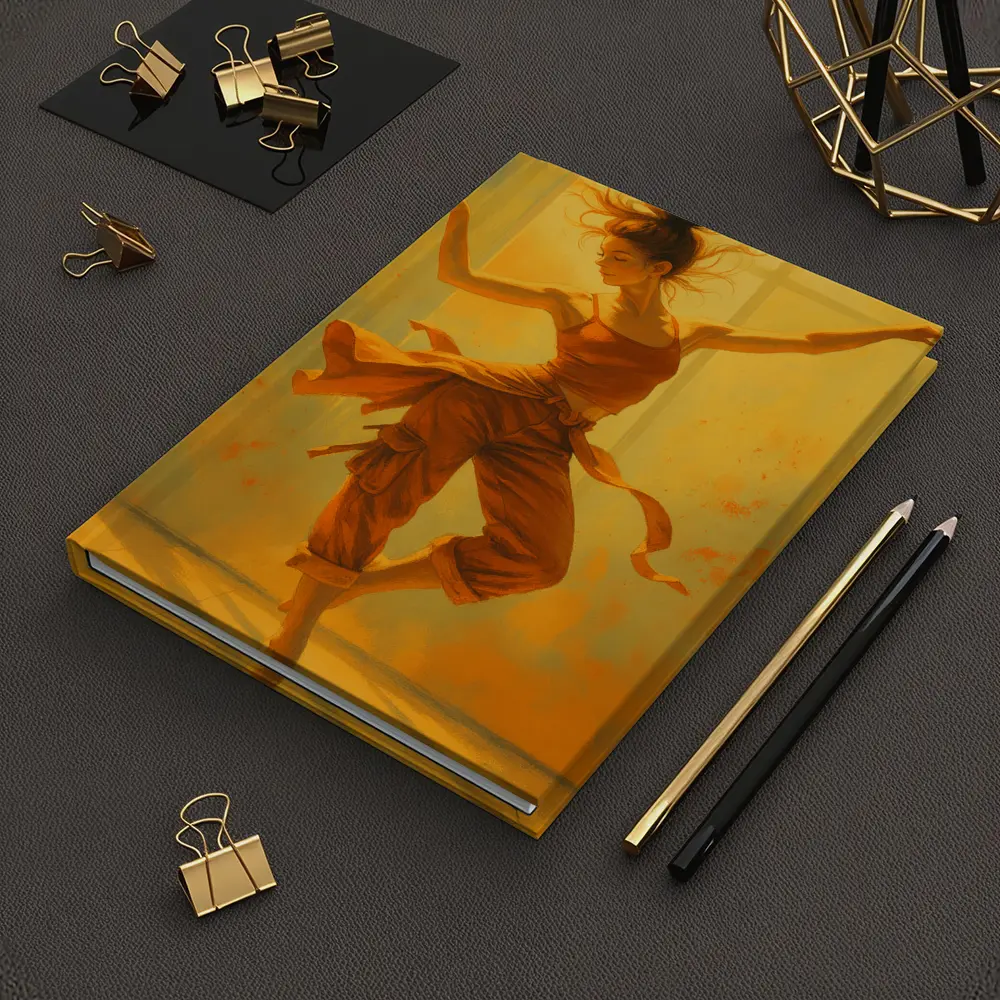 Dancing Woman Warm Golden Yellow Background Art – Notebooks