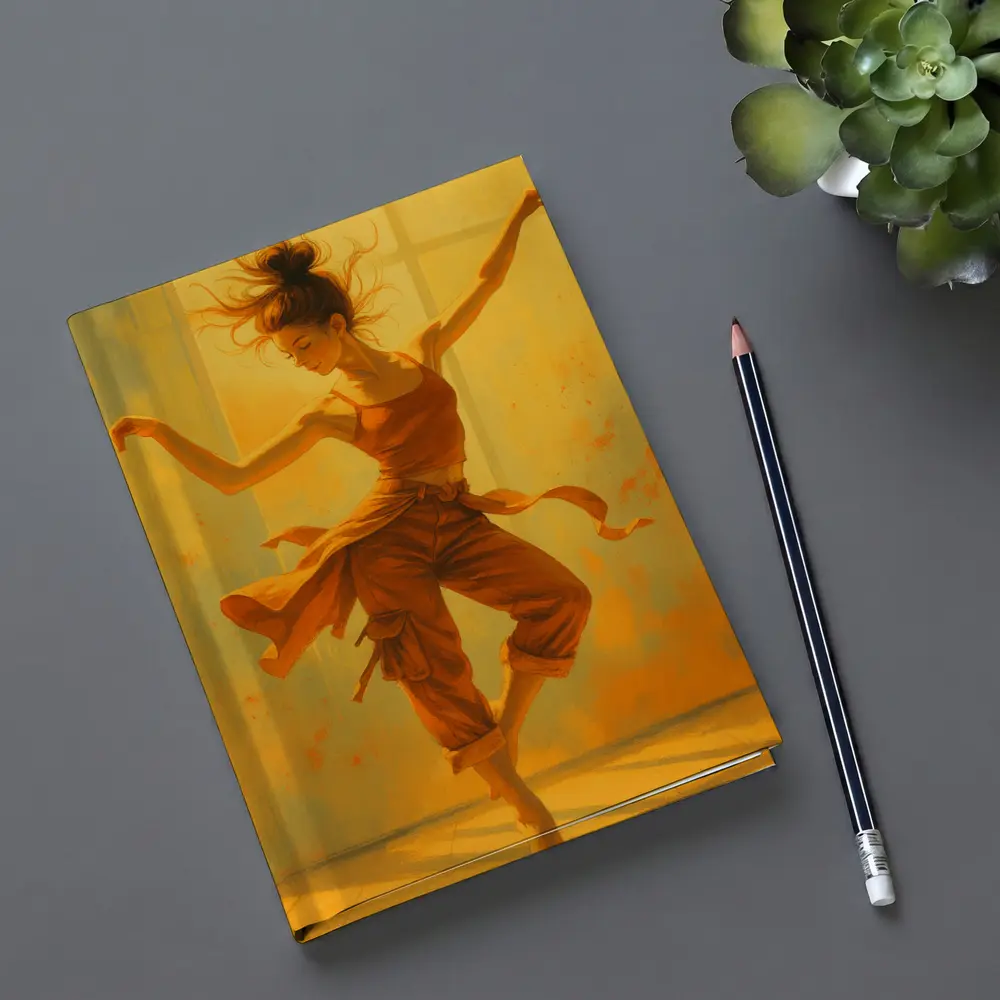 Dancing Woman Warm Golden Yellow Background Art – Notebooks