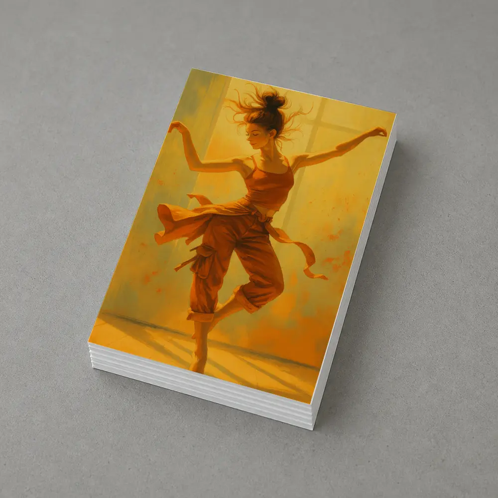 Dancing Woman Warm Golden Yellow Background Art – Postcards