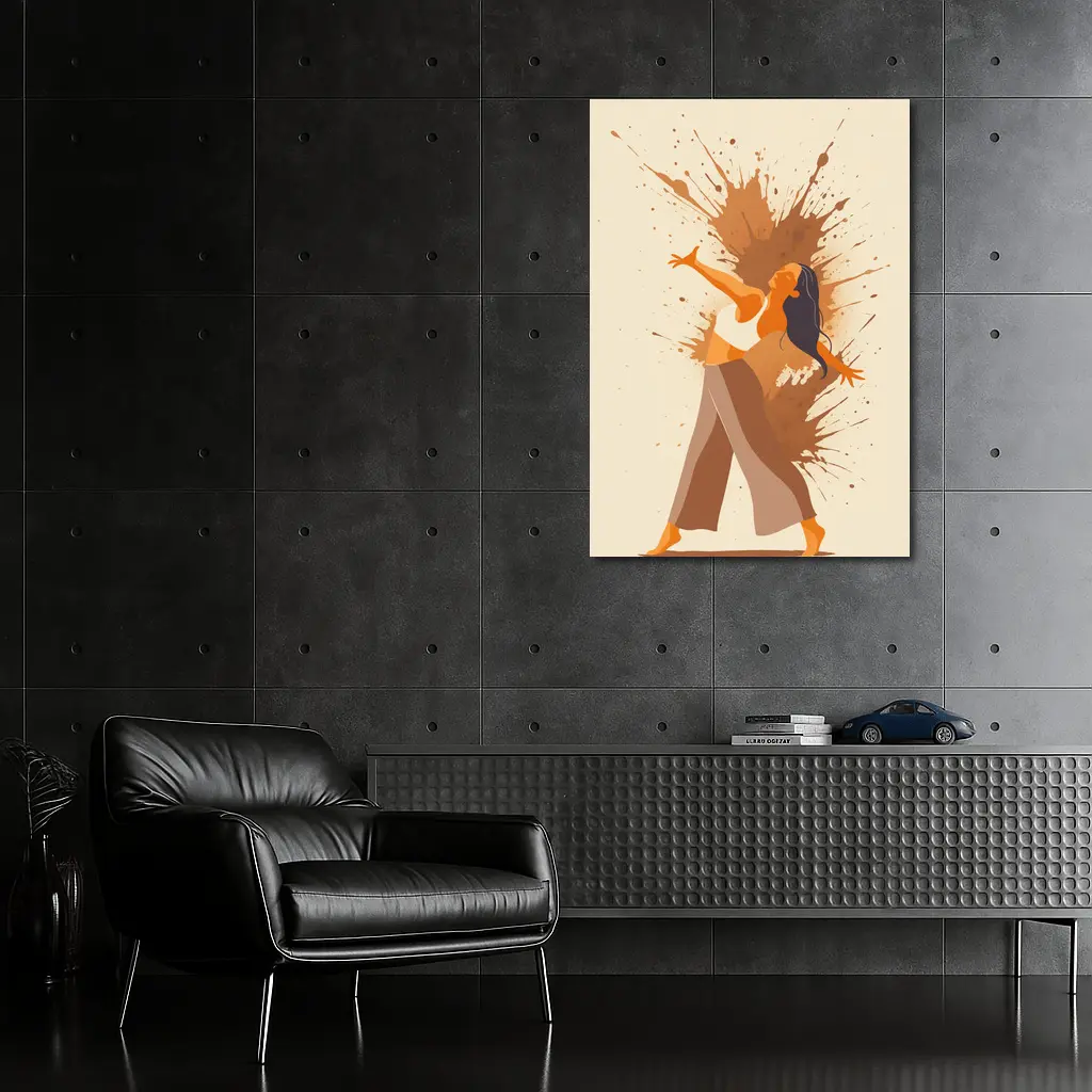 Dancing Woman Paint Splash Abstract Beige Background – Wall Art